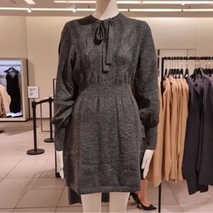 {Zara} Fitted Waist Knit Dress Grey • M